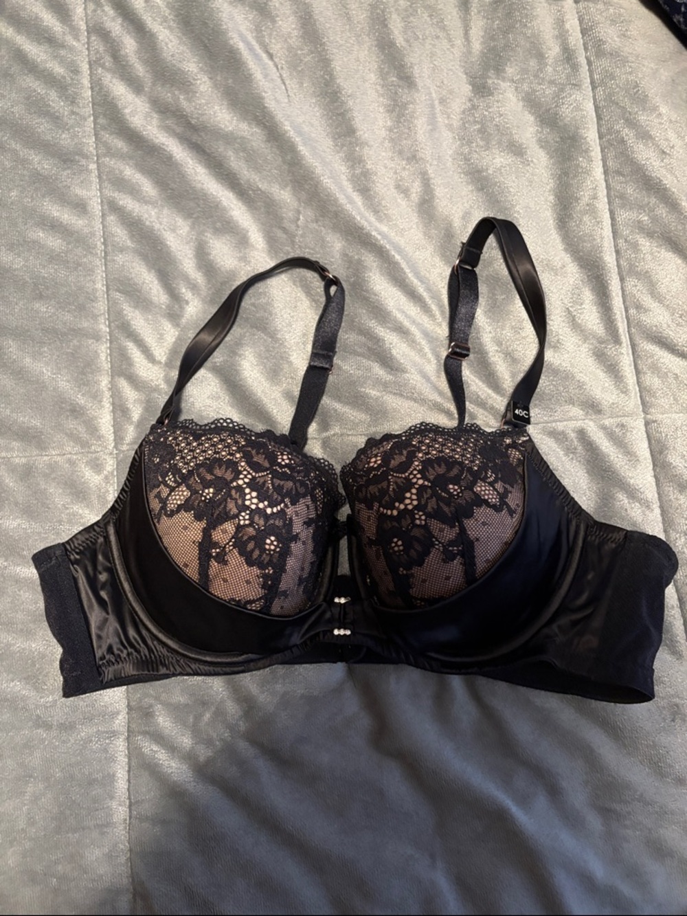 City Chic Black Lace Underwire Bra with Sheer Accents 40C